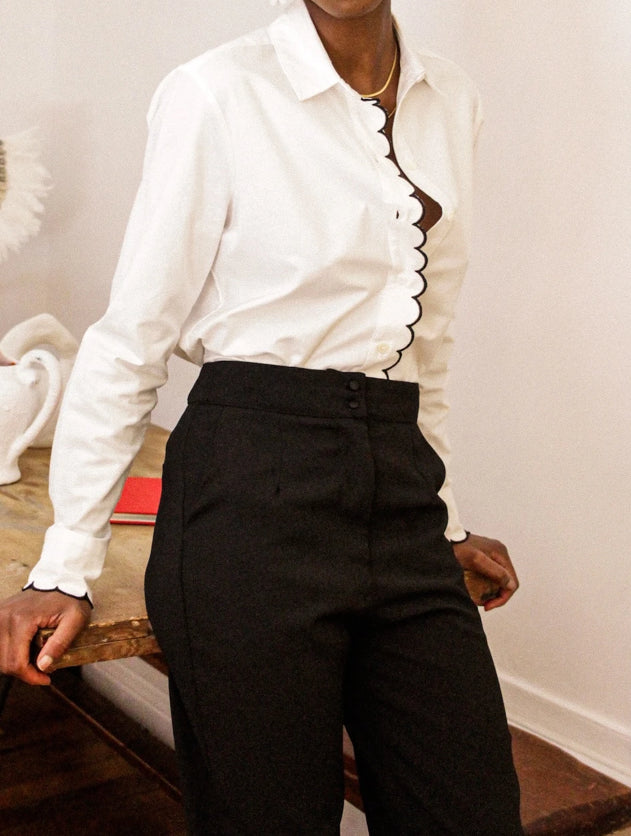 Cotton shirt with scalloped finishes