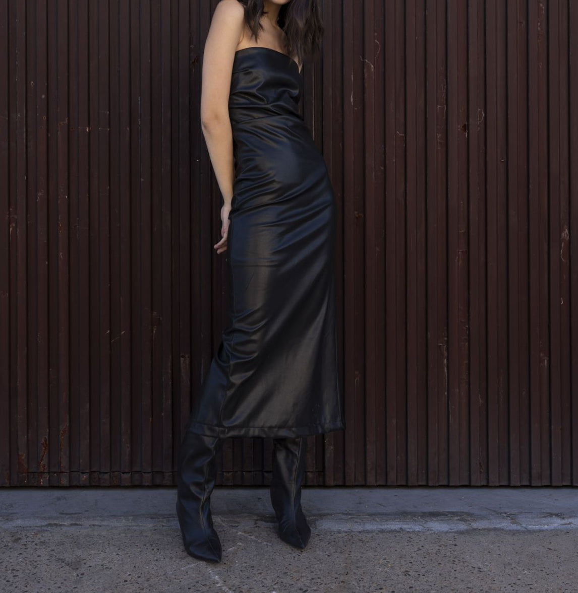 Leather effect midi dress