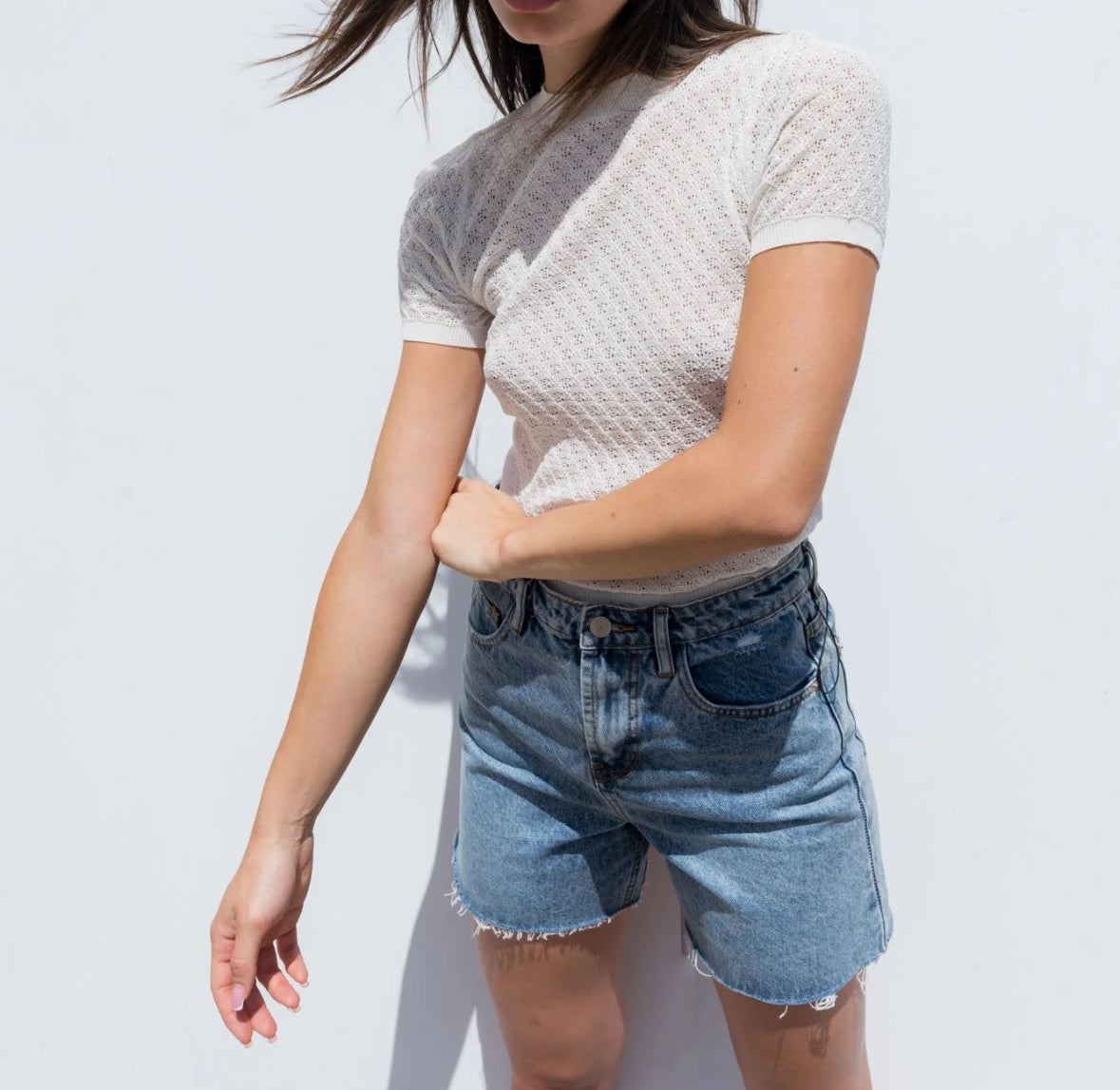 Openwork short-sleeved t-shirt