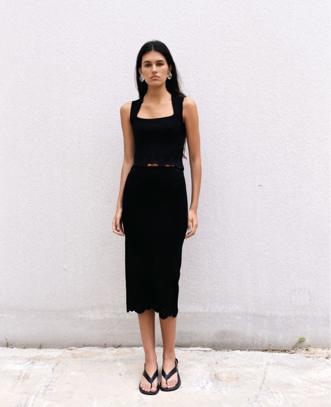 Embroidered midi skirt