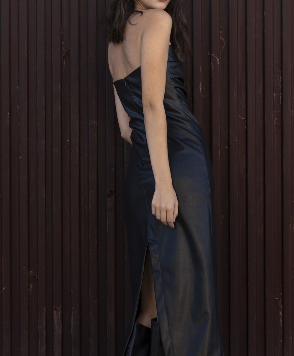 Leather effect midi dress