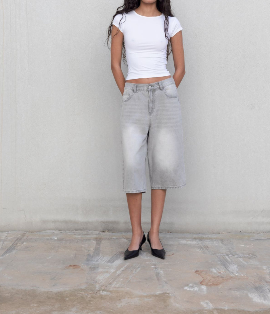 Oversized denim bermuda shorts