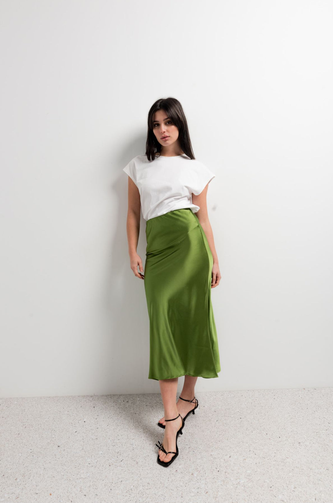 Satin midi skirt