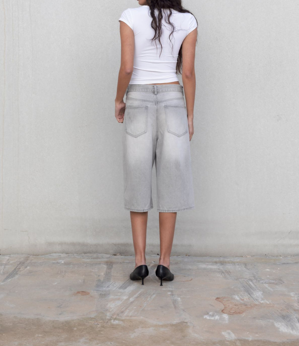 Oversized denim bermuda shorts