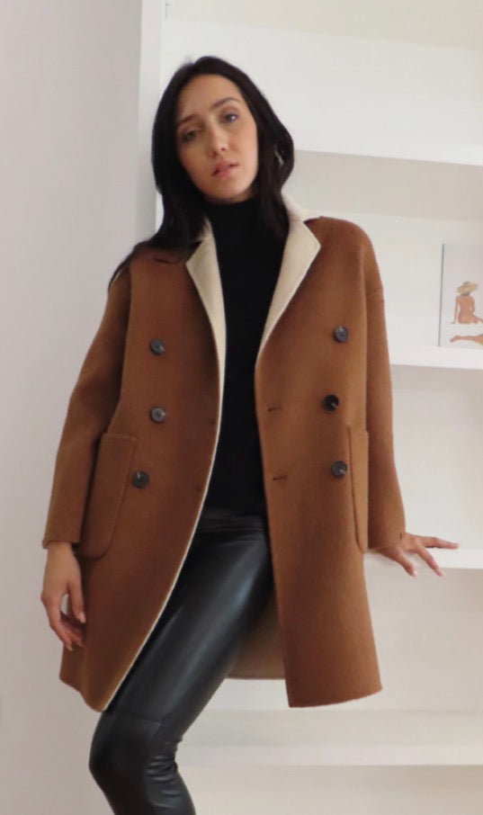 Reversible wool lapel coat Margaux